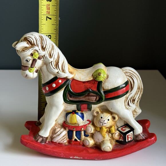 Vintage Rocking Horse Coin Piggy Bank  6.75" Enesco 1981 Hand Painted C1 - Picture 10 of 11